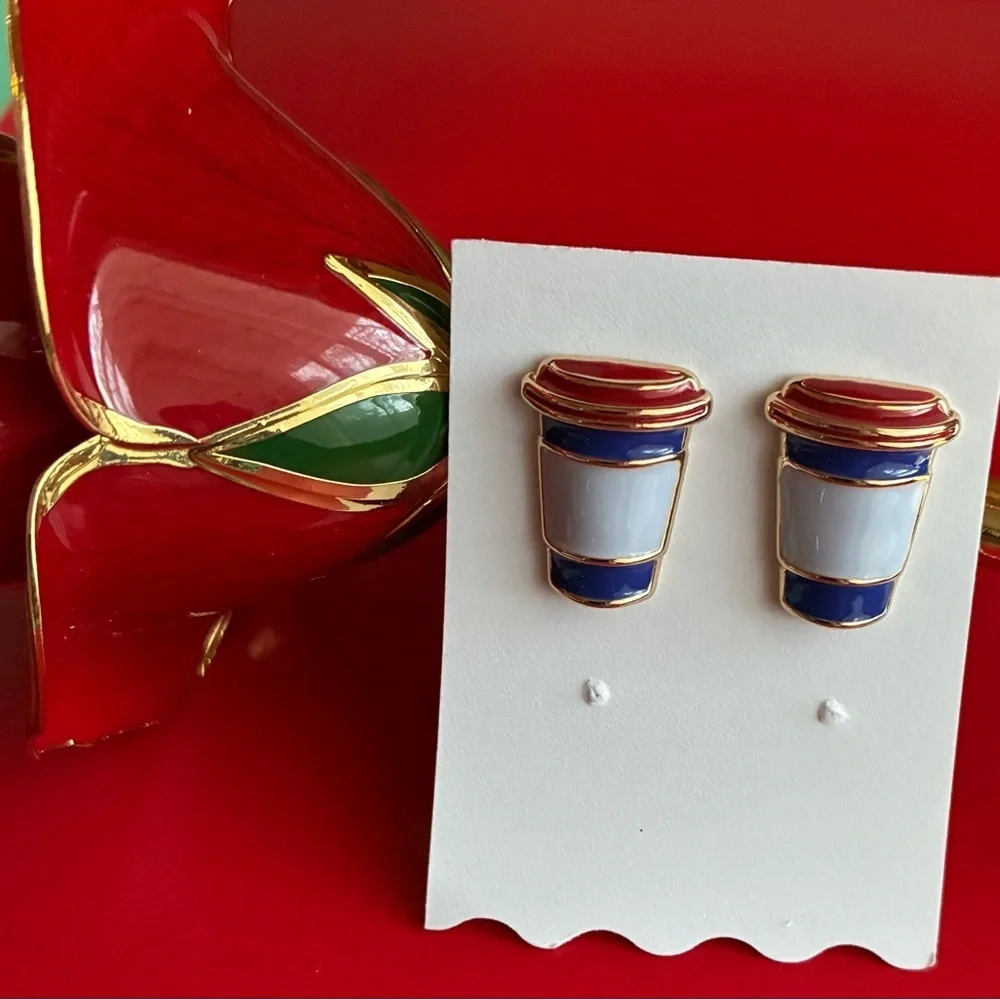 KATE SPADE Earrings,kate spade Red and Blue Coffee Cup Earrings